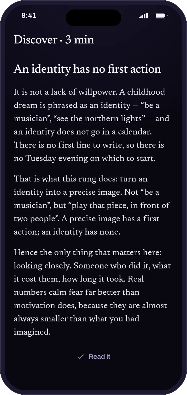 A GoDream lesson: “An identity has no first action”, 3 minutes.