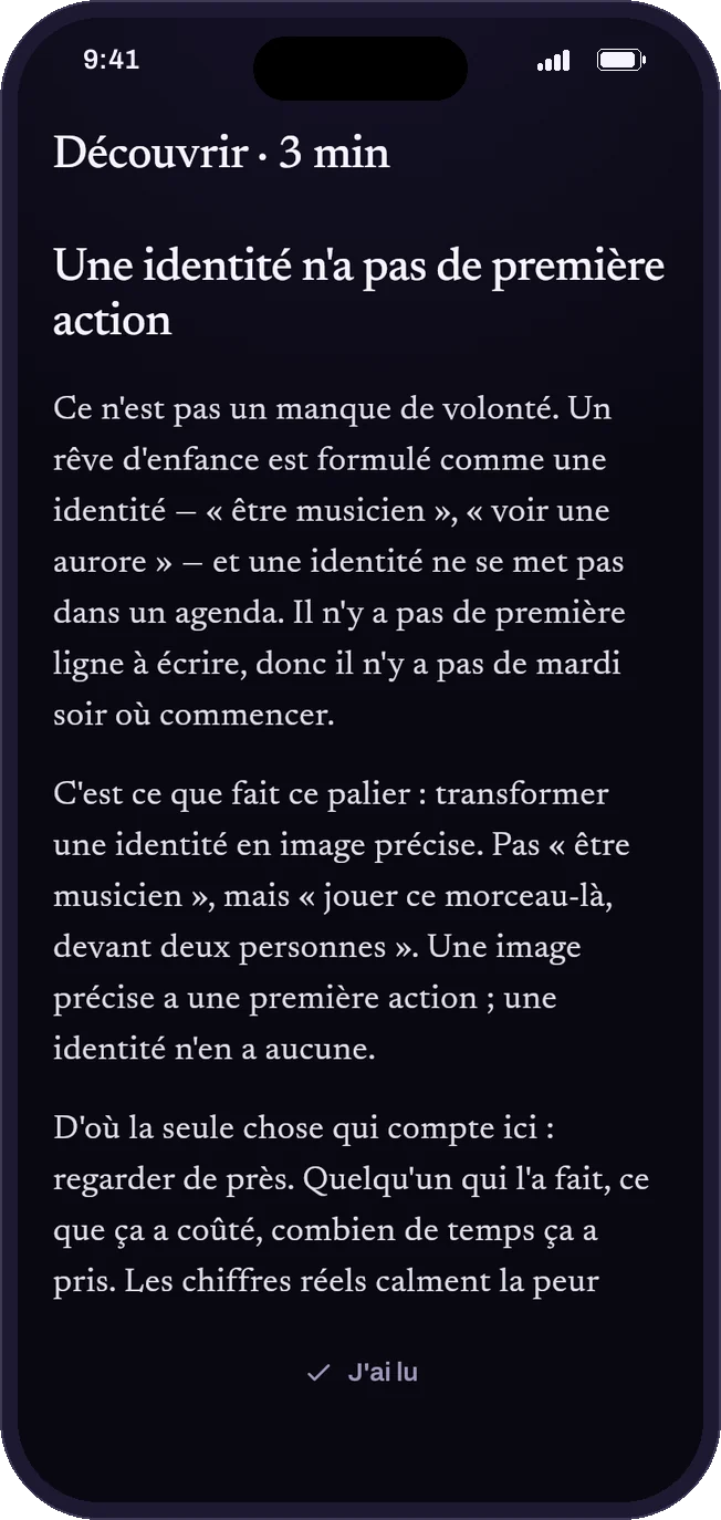 Une leçon GoDream : « Une identité n'a pas de première action », 3 minutes.